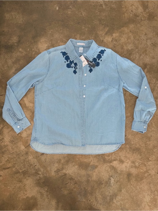 Hasting & Smith Tops - NWT Hasting & Smith Embroidered Denim Button Up Shirt XL Pumpkin Patch Fall